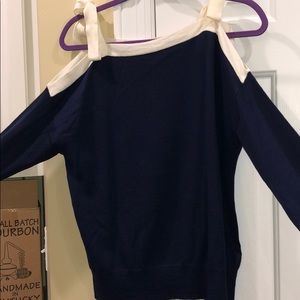 J. Crew Navy & Cream Off-the-Shoulder Sweater